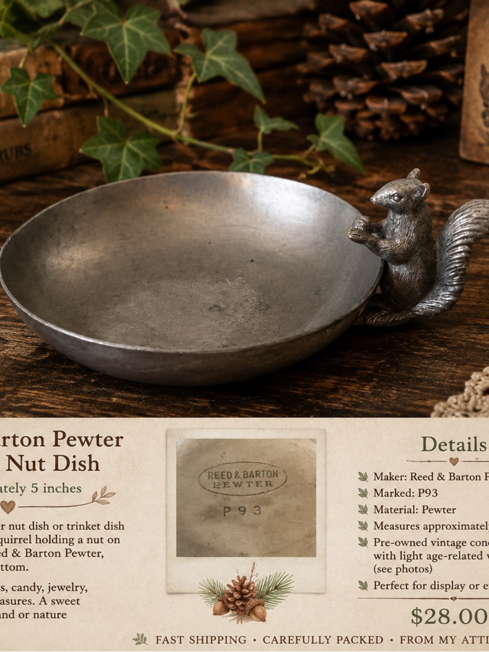 Vintage Pewter Trinket Dish. Pewter